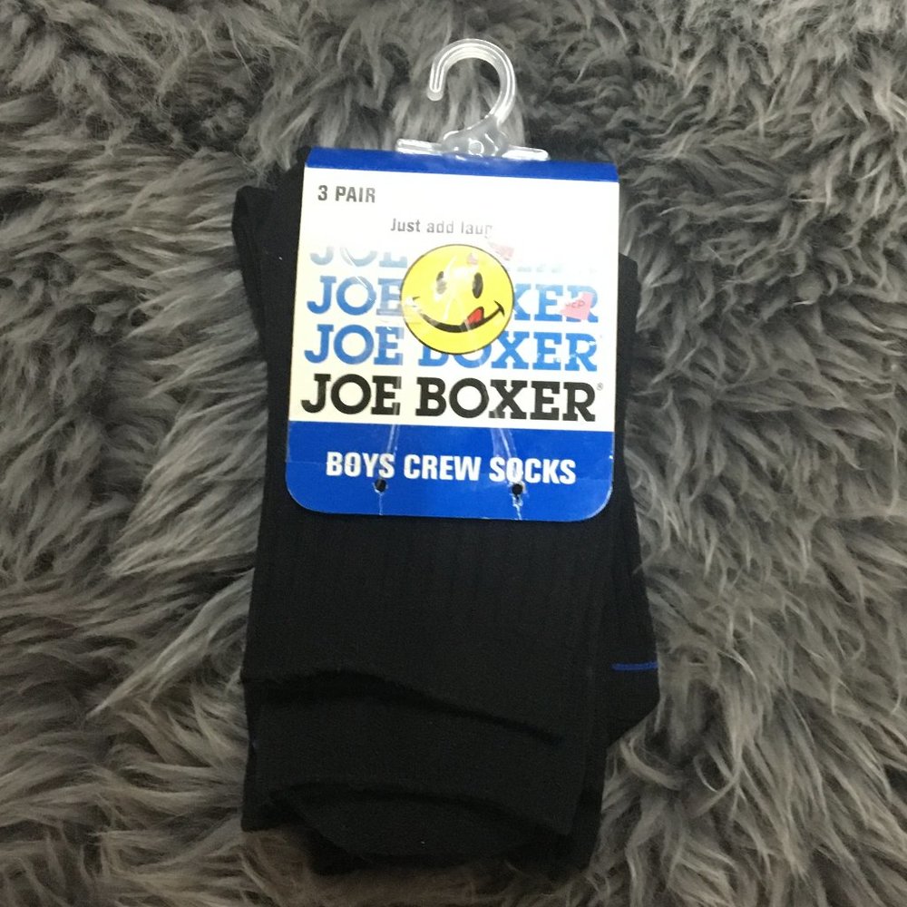 Joe Boxer | Boy's Crew Socks | 3 Pairs | Black | Size 9-11